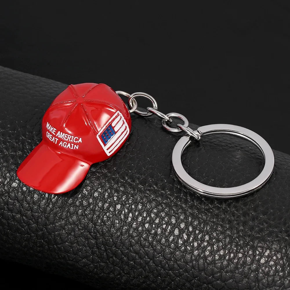 Hot Sale Creative Trump Red Baseball Cap Keychain Cute Hip-hop Couples Keyring Make America Great Again Backpack Accessory Gift