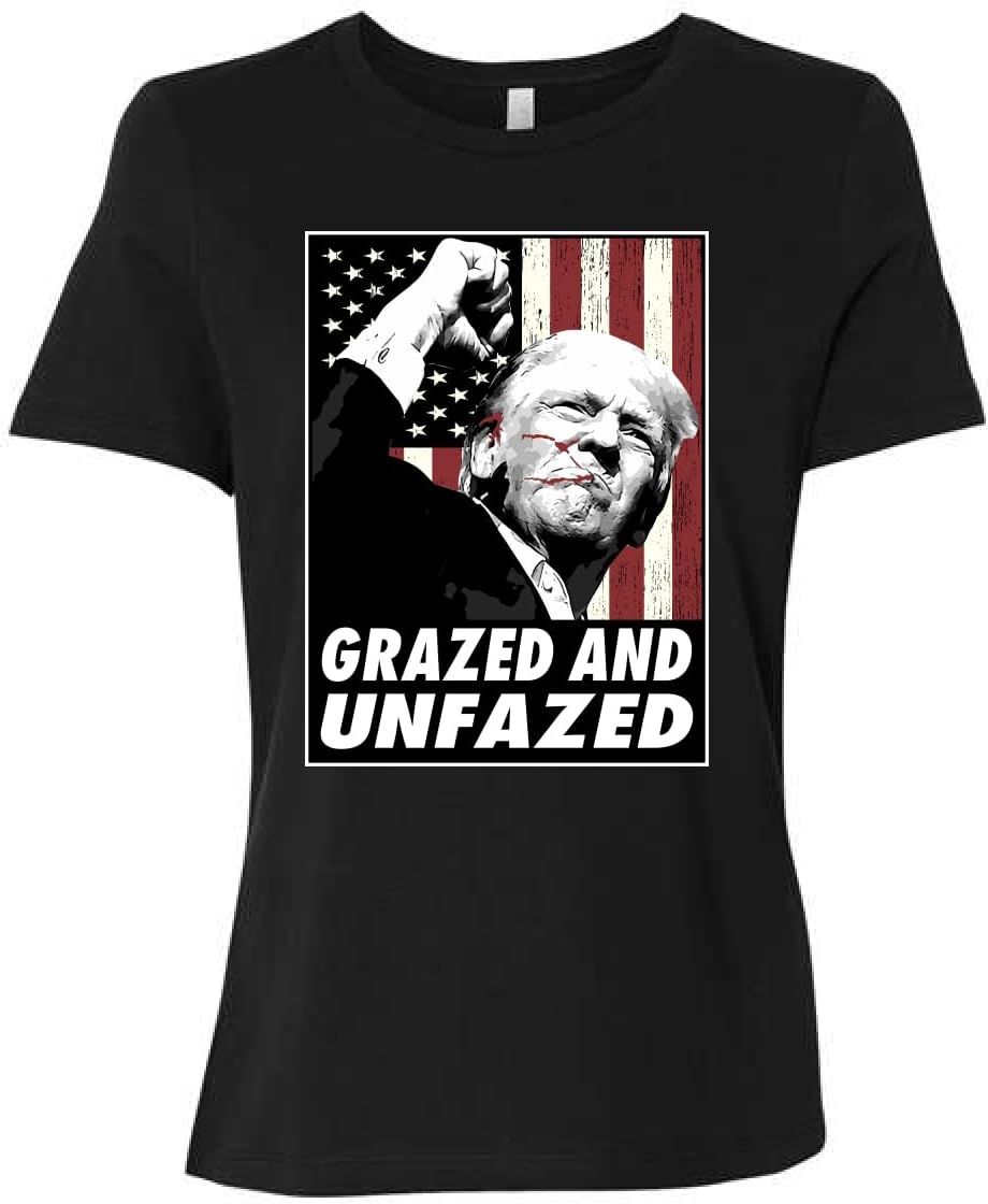 Grazed and Unfazed Trump Shot 2024 Election | USA Flag Blood Fist Pump MAGA Womens Premium T-Shirt