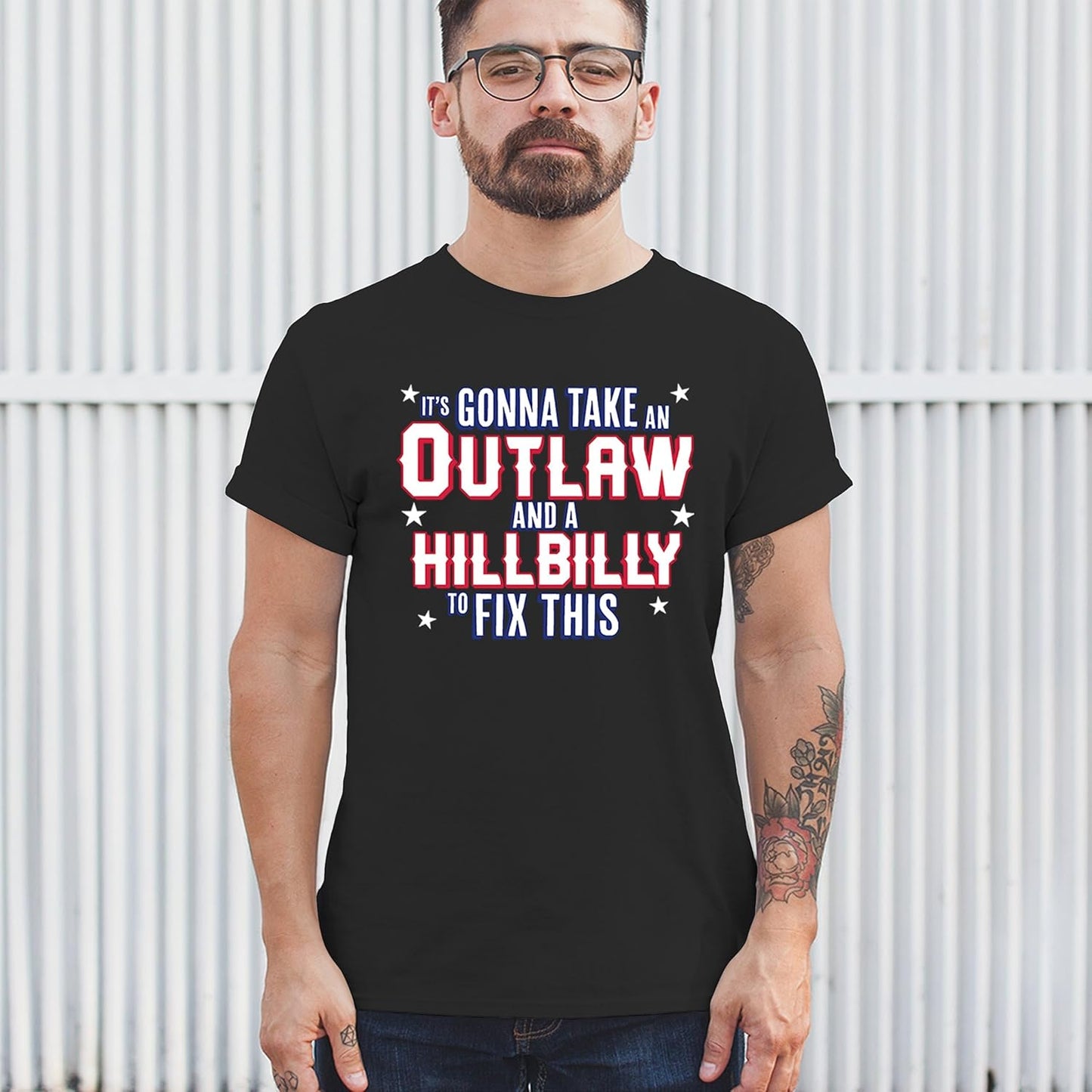 It's Gonna Take an Outlaw and a Hillbilly to Fix This Trump Vance 24 T-Shirt MAGA 2024 Take America Back Men's Tee