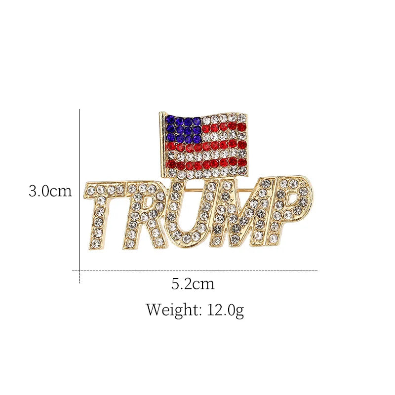 Baiduqiandu Rhinestone Amerian Flag TRUMP Brooch Pins For Women Men Clothes Jewelry