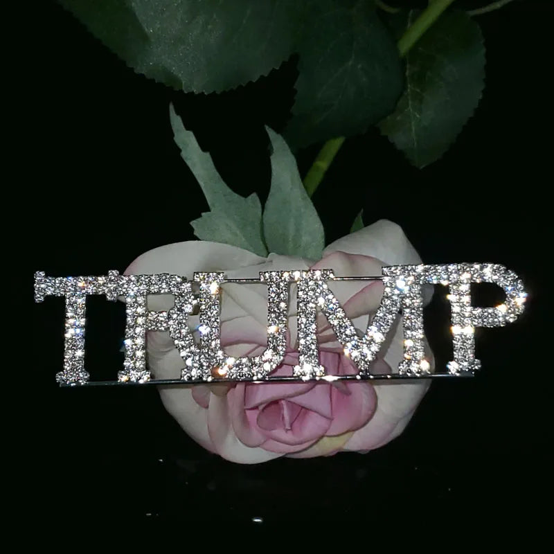 Luxury Handmade Word Brooch Jewelry "TRUMP" Lapel Pin Blingbling Rhinestone Large Word Brooch Accessory Unique Souvenir Gift