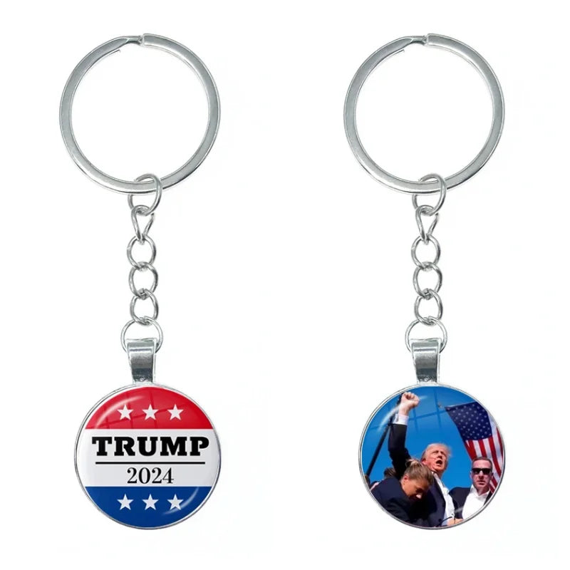 Trump 2024 Flag Keychain Glass Dome Cabochon Keychain Pendant Car Key Chains Handmade Gift