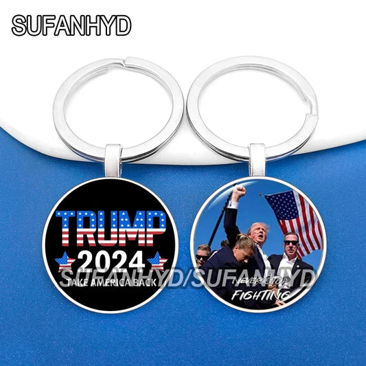 Trump Flag 2024 Keychain Never Stop Fighting Key Chains Make America Great Again Keyring Souvenirs for Fans