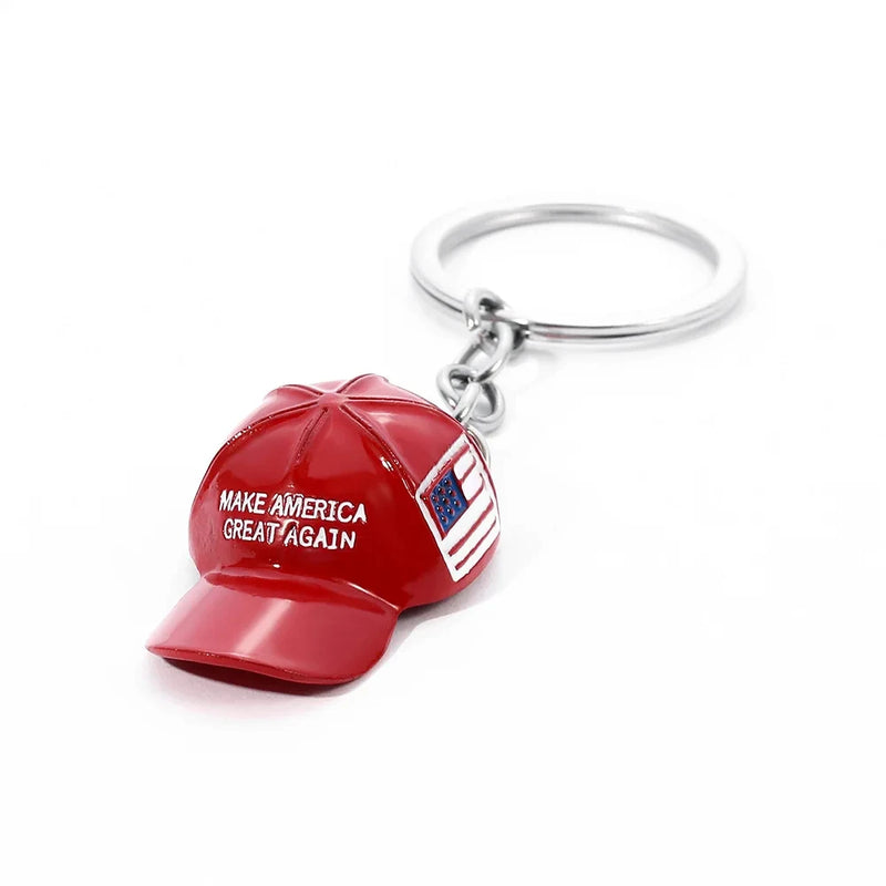 Hot Sale Creative Trump Red Baseball Cap Keychain Cute Hip-hop Couples Keyring Make America Great Again Backpack Accessory Gift