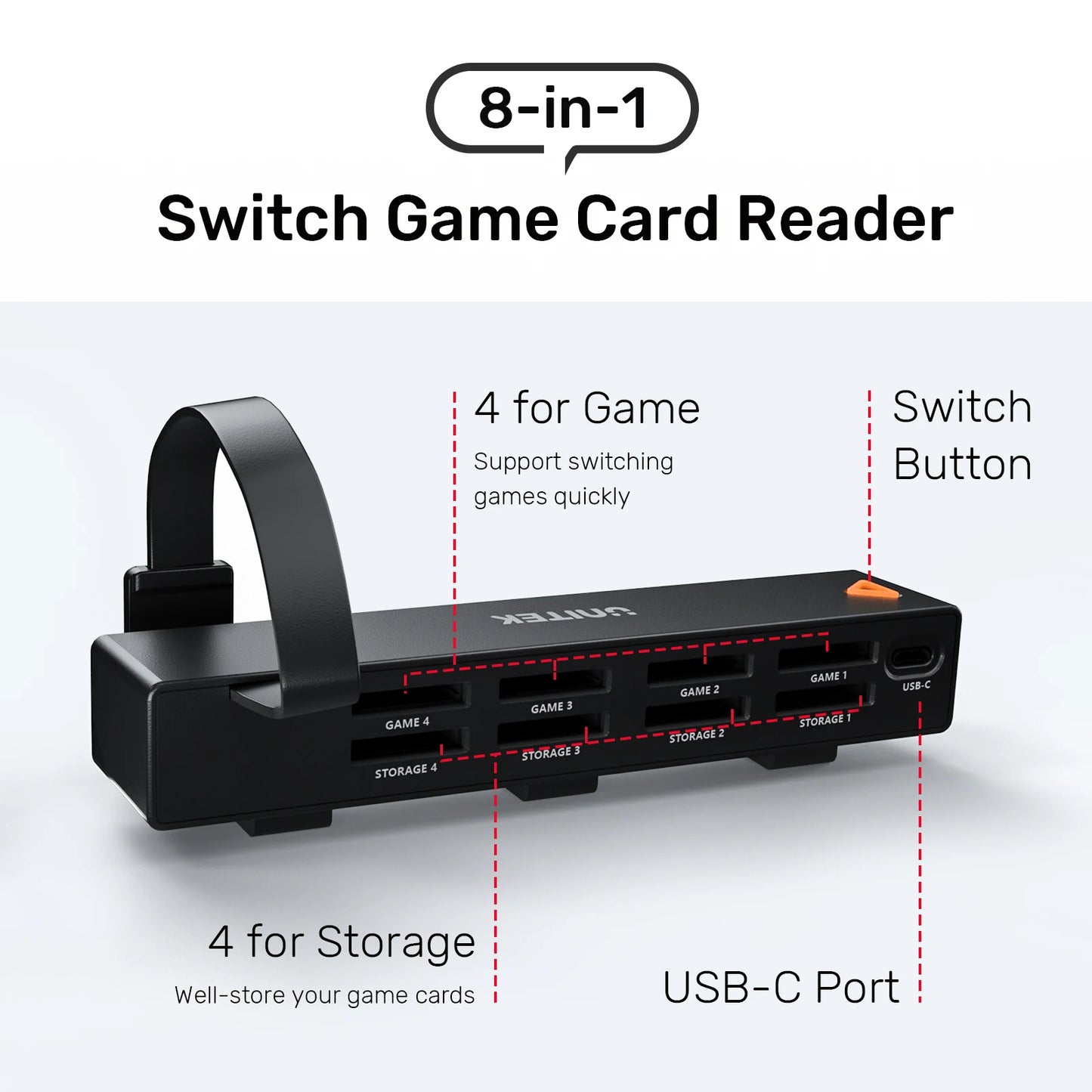 Unitek D1100A Game Card Reader for Nintendo Switch OLED Adapter One-button Switching Gaming Multi Game Switcher Accessories