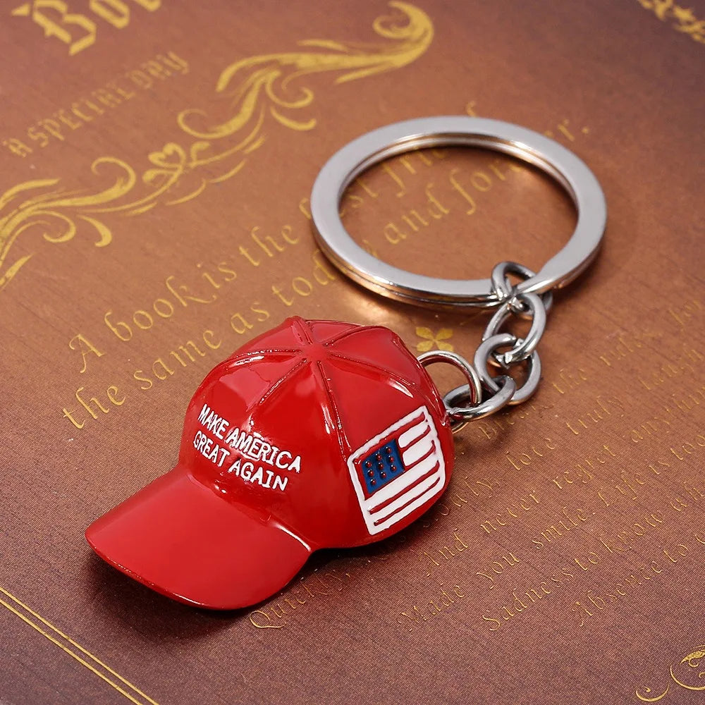 Hot Sale Creative Trump Red Baseball Cap Keychain Cute Hip-hop Couples Keyring Make America Great Again Backpack Accessory Gift