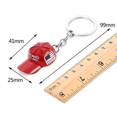 Trump Red Hat Pendant Keychain American Flag Hat Make America Great Again Metal Key Chain For Men Mesh Cap Car Key Ring Jewelry