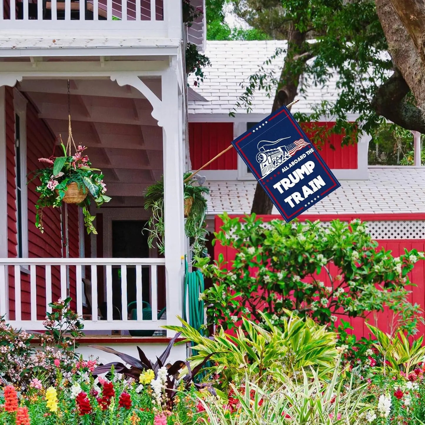 Trump Flag Train Donald Trump Flags Support for President 2024 Banner All Aboard The Trump Train 12x 18 Inch Trump 2024 Garden F