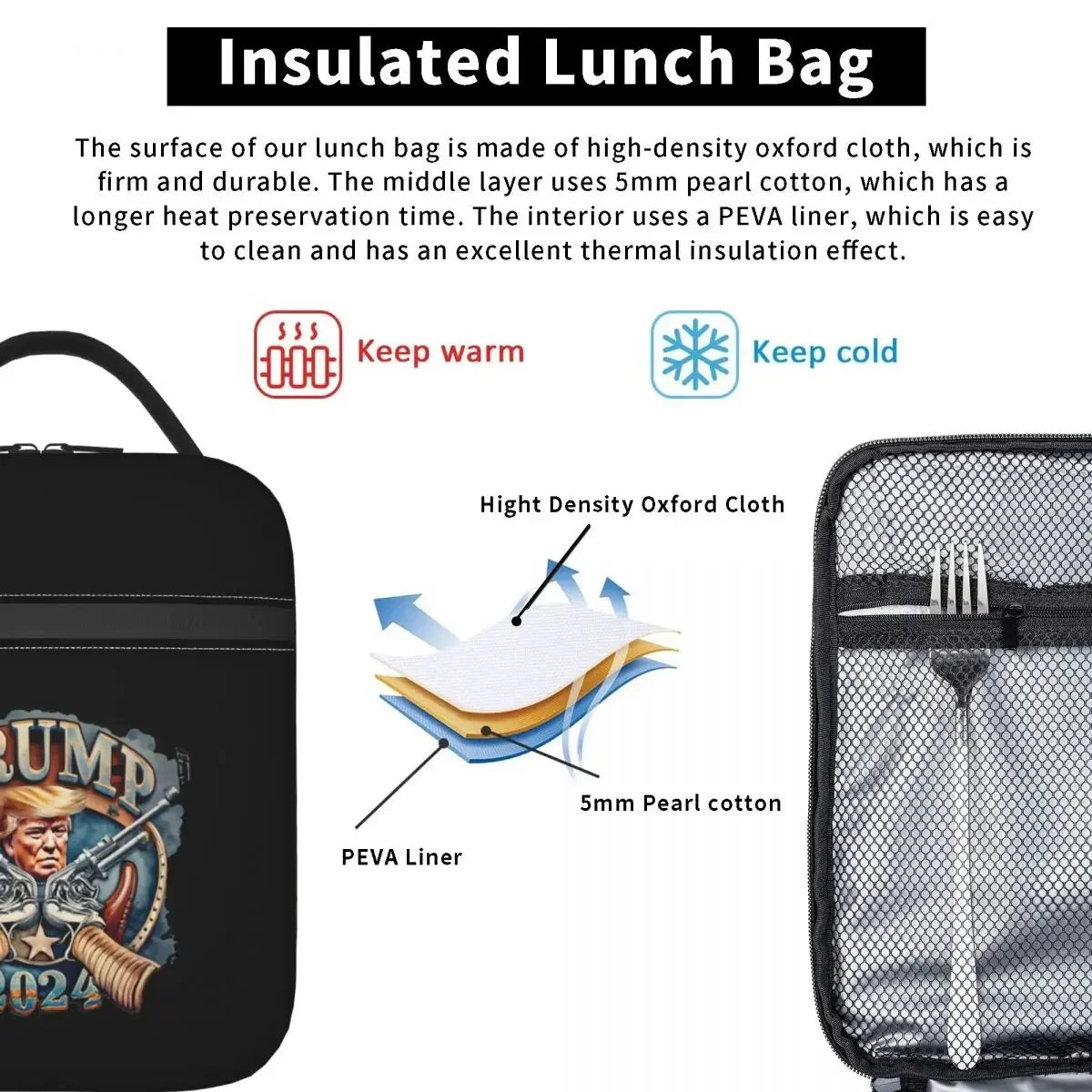 Custom Trump 2024 MAGA USA Flag Lunch Bag Men Women Warm Cooler Insulated Lunch Box for Kids School Children